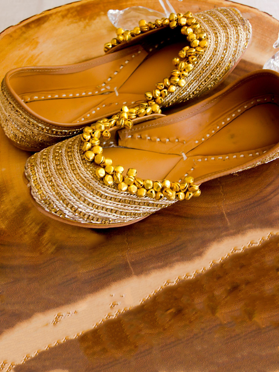 Amaryllis for her Women Gold-Coloured Embellished Ethnic Mojaris Flats