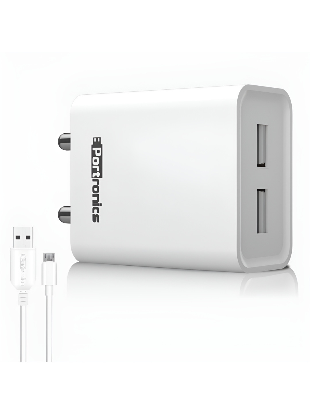 Portronics Adapto 66 2.4A 12w Dual USB Port 5V/2.4A Wall Charger Comes With 1M Micro USB