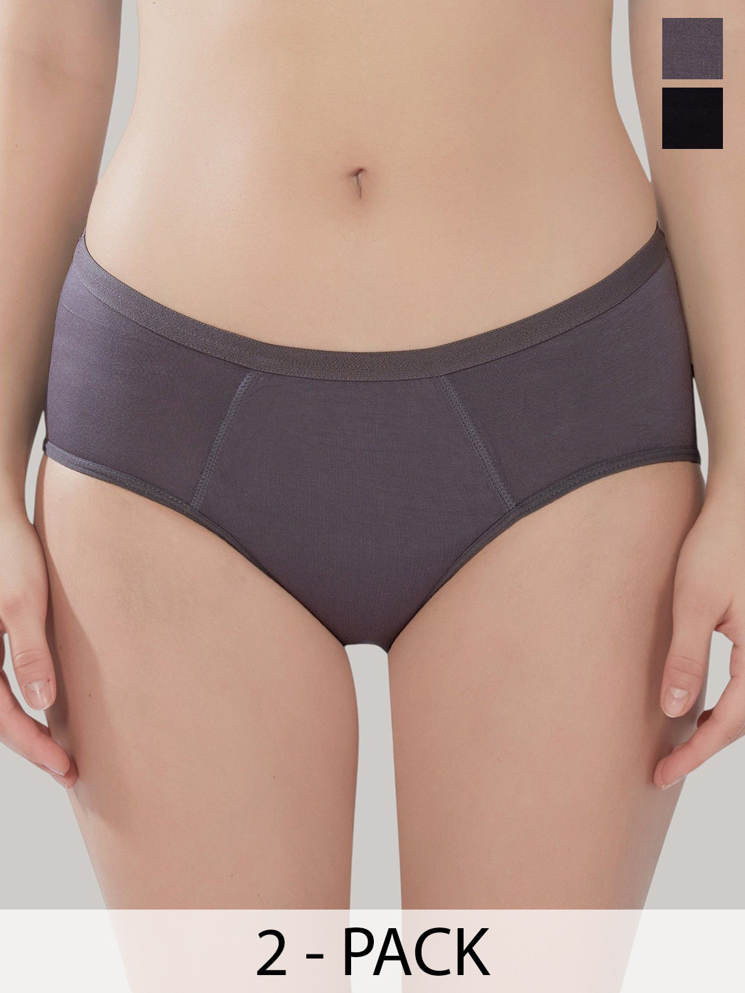 PLUMBURY Pack Of 2 Reusable Period Briefs PL-PERIODPANTY-W153-BL/GR-M