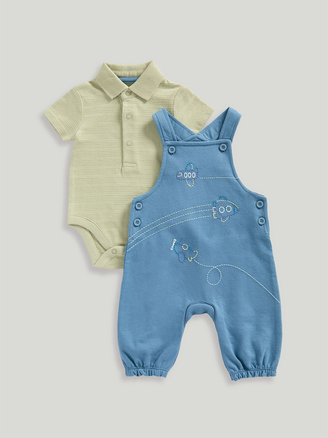 Mothercare Infants Boys Cotton Dungaree With Bodysuits