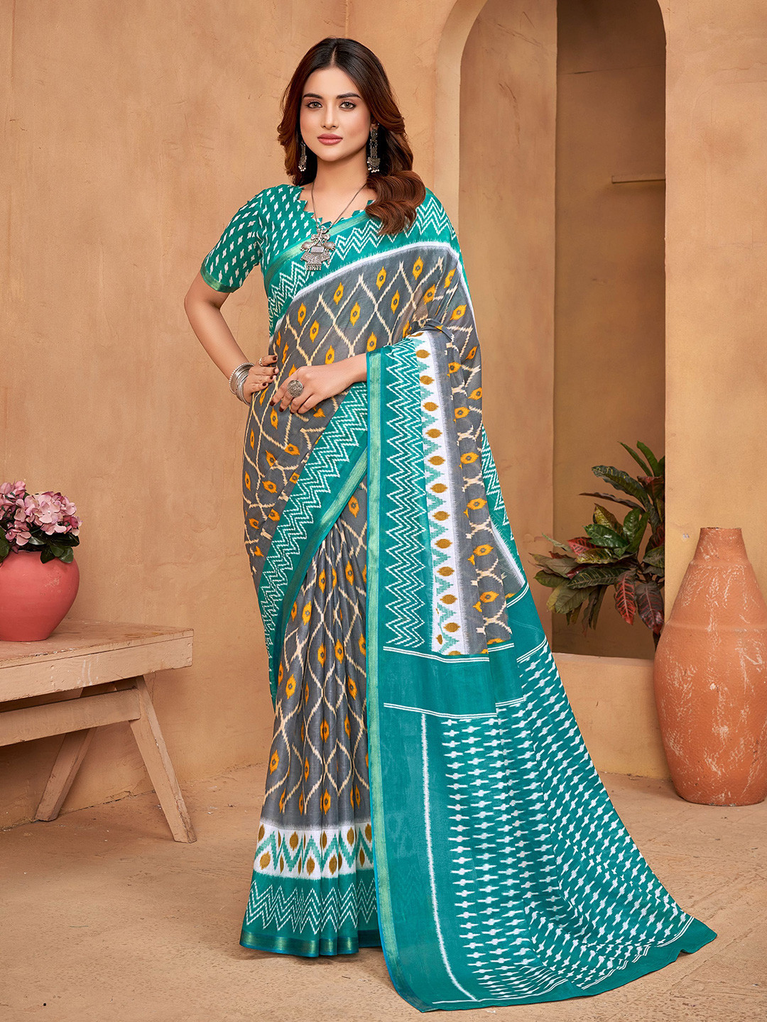 Munir Zari Pure Cotton Ikat Saree