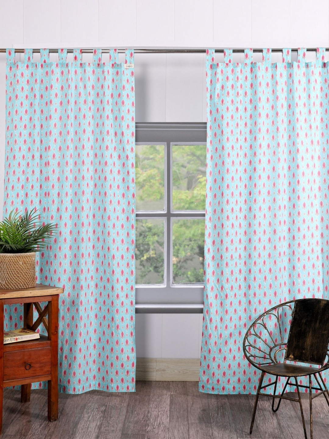 HANDICRAFT PALACE Sea Green & Pink Set of 2 Floral Door Curtain