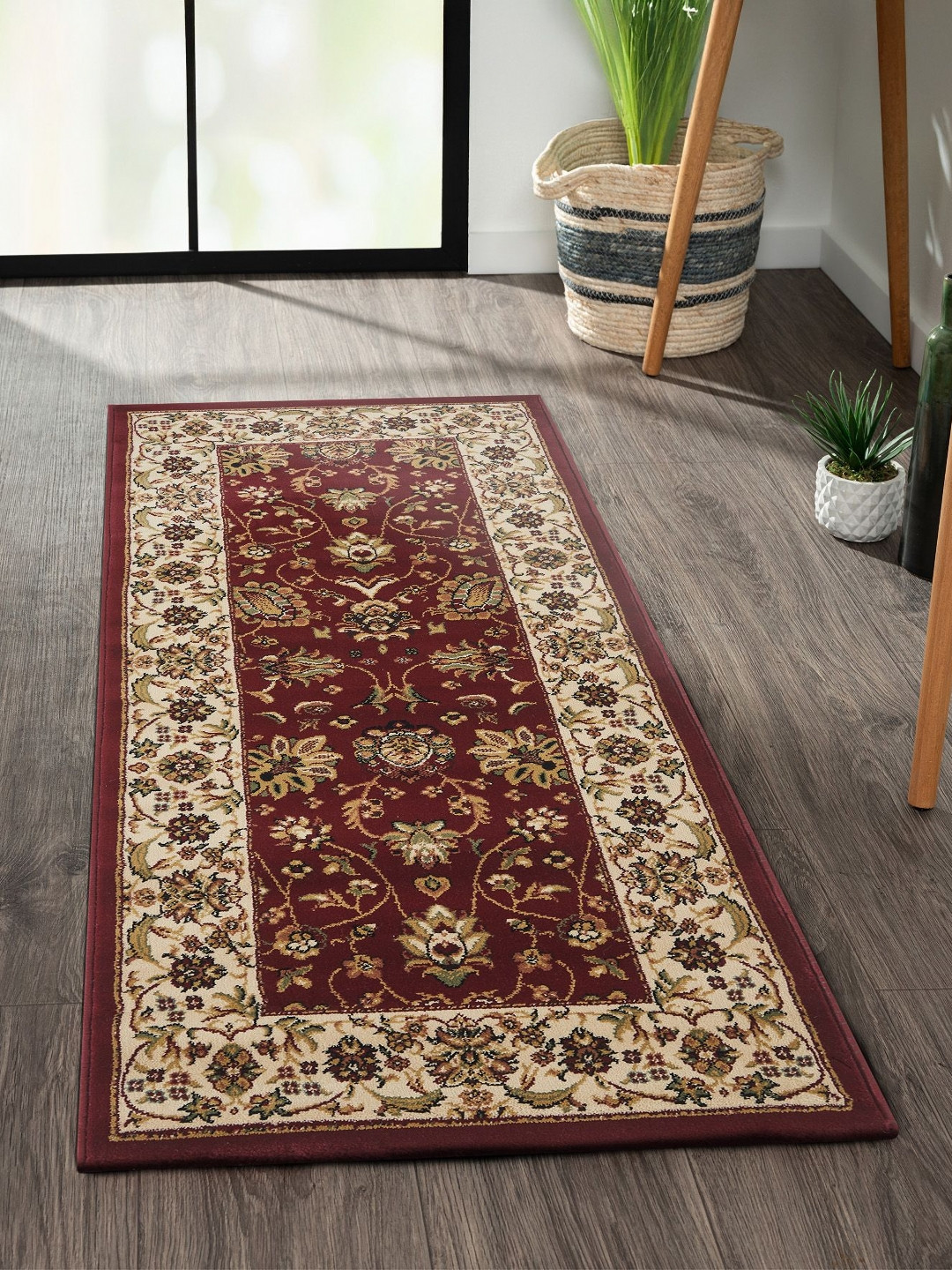 OBSESSIONS Beige & Maroon Printed Anti-Static Floor Runner