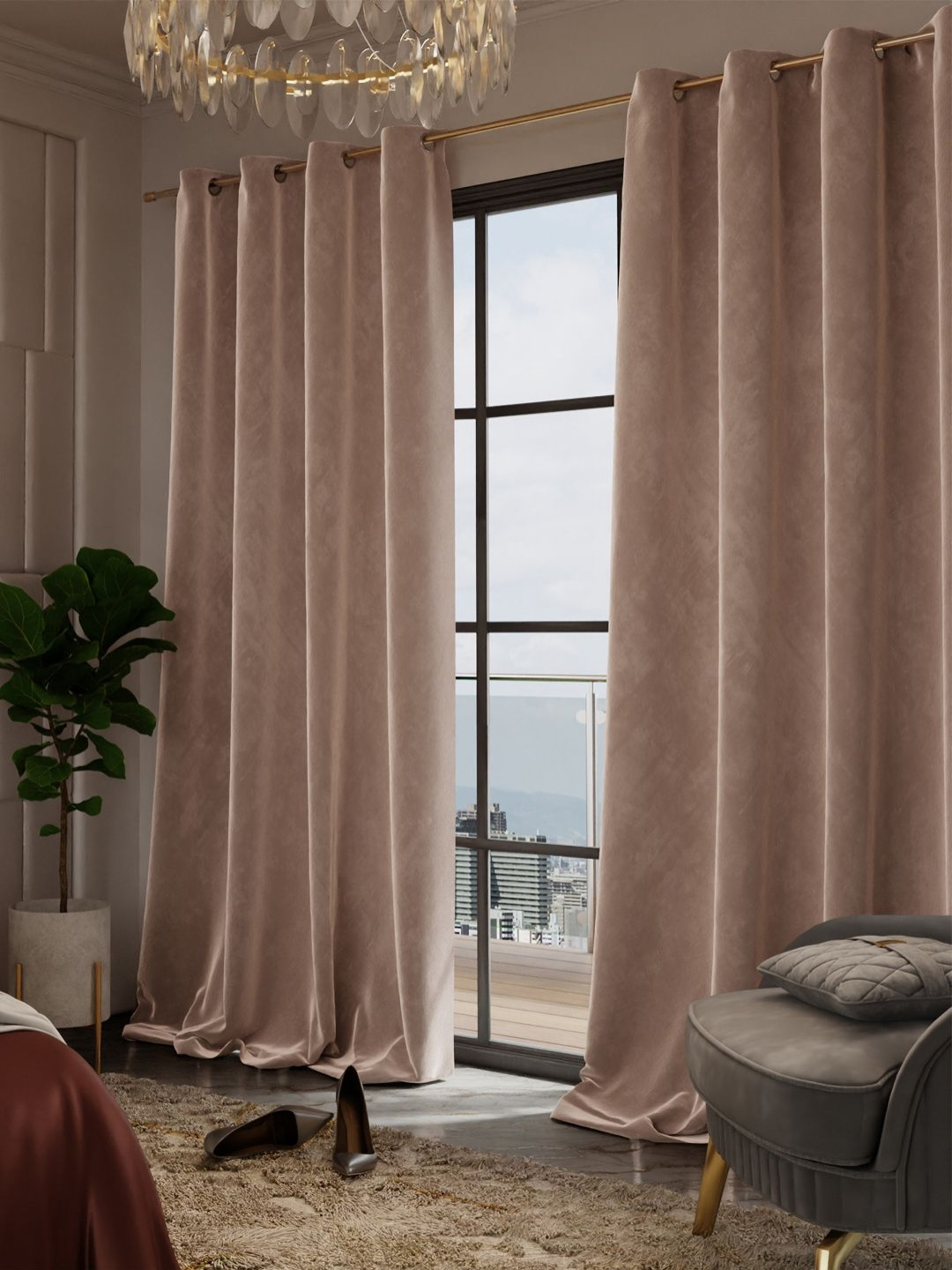 Stoa Paris Date Night Brown Set of 2 Long Door Curtains
