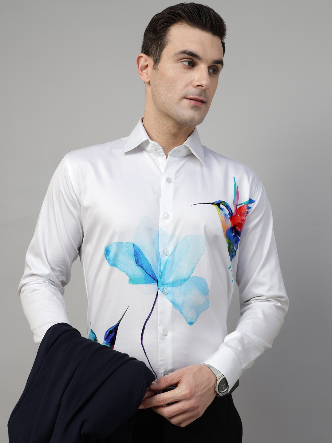 Hancock Men Premium Slim Fit Floral Giza Cotton Satin Wrinkle Resistant Party Shirt