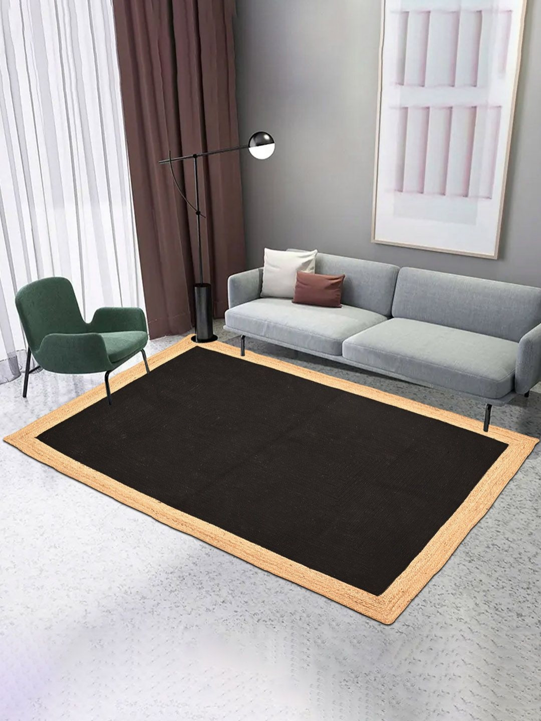 Aura Black Reversible Living Room Machine Washable Bedside Floor Carpet