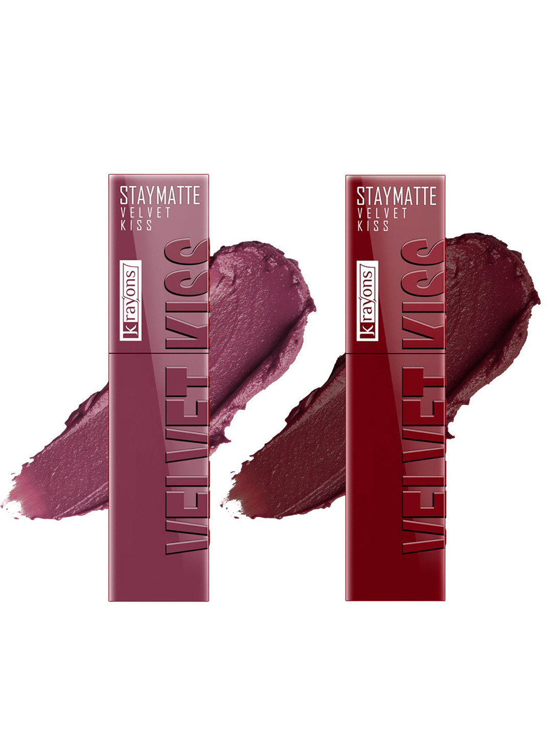 krayons Velvet Kiss Set Of 2 Liquid Lipstick - 3.5 ml Each Dusty Mauve 04 Wow Maroon 09