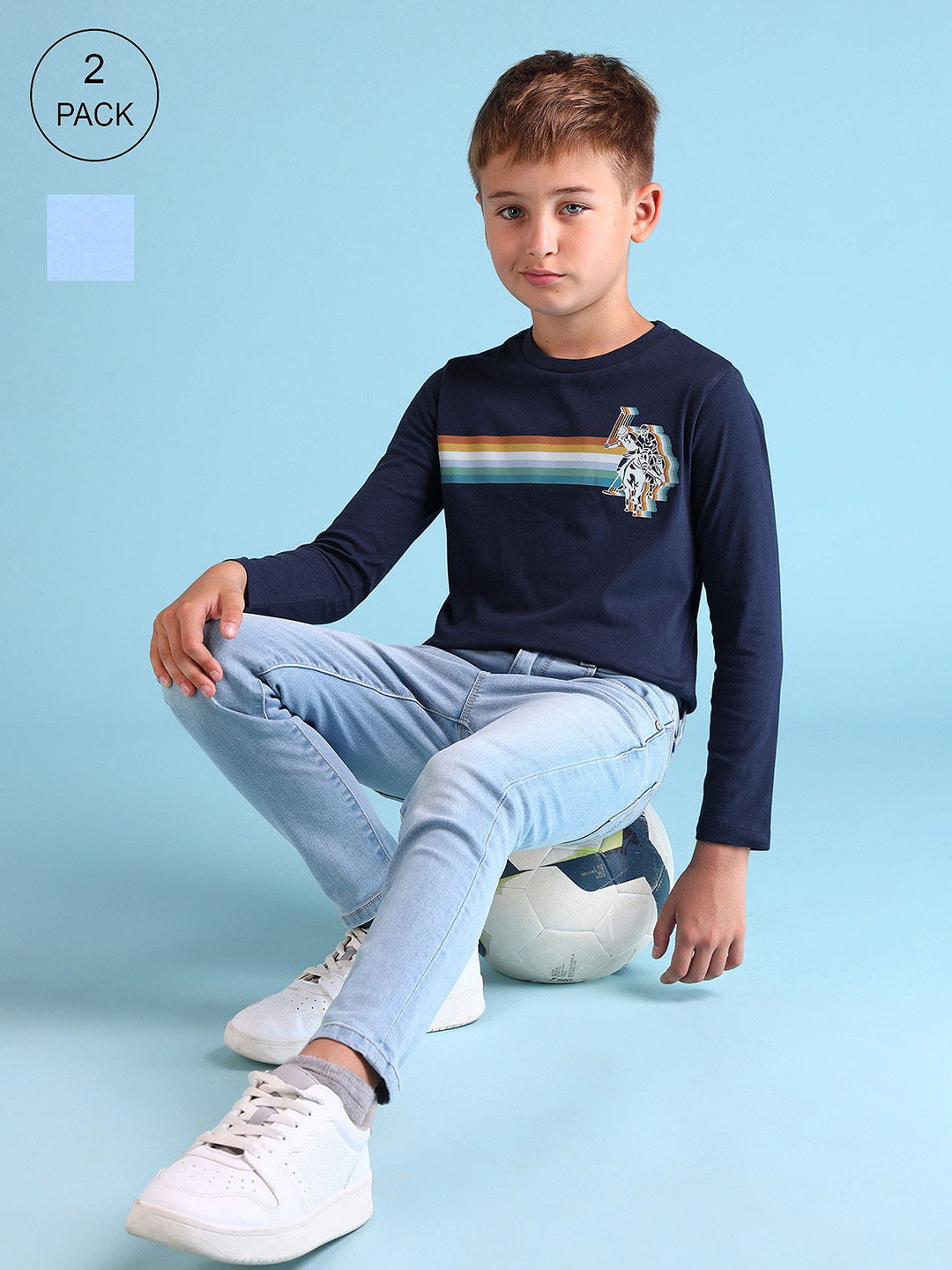 U.S. Polo Assn. Kids Boys Set of 2 Brand Logo Printed Pure Cotton T-shirts