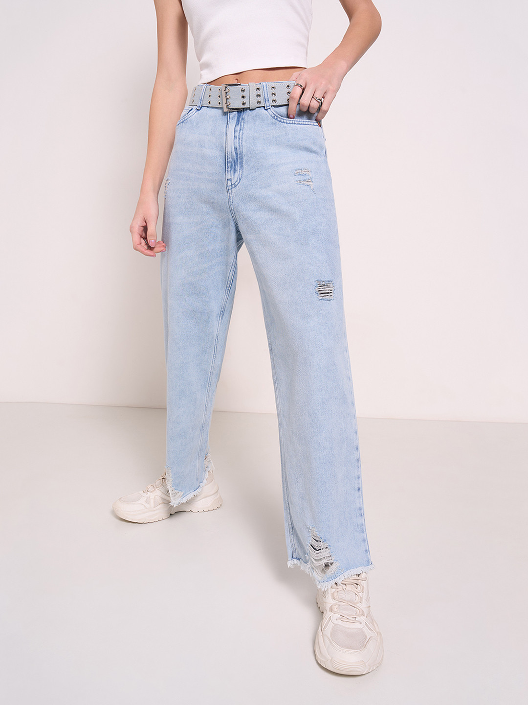 SF JEANS by Pantaloons Women High-Rise Low Distress Heavy Fade Jeans