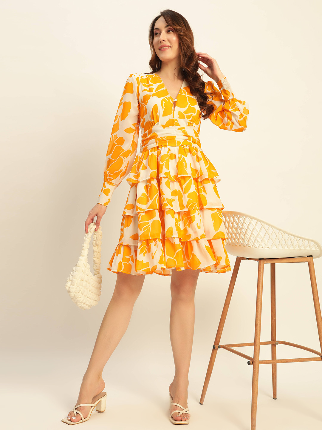 Mast & Harbour Floral Print Georgette A-Line Mini Dress
