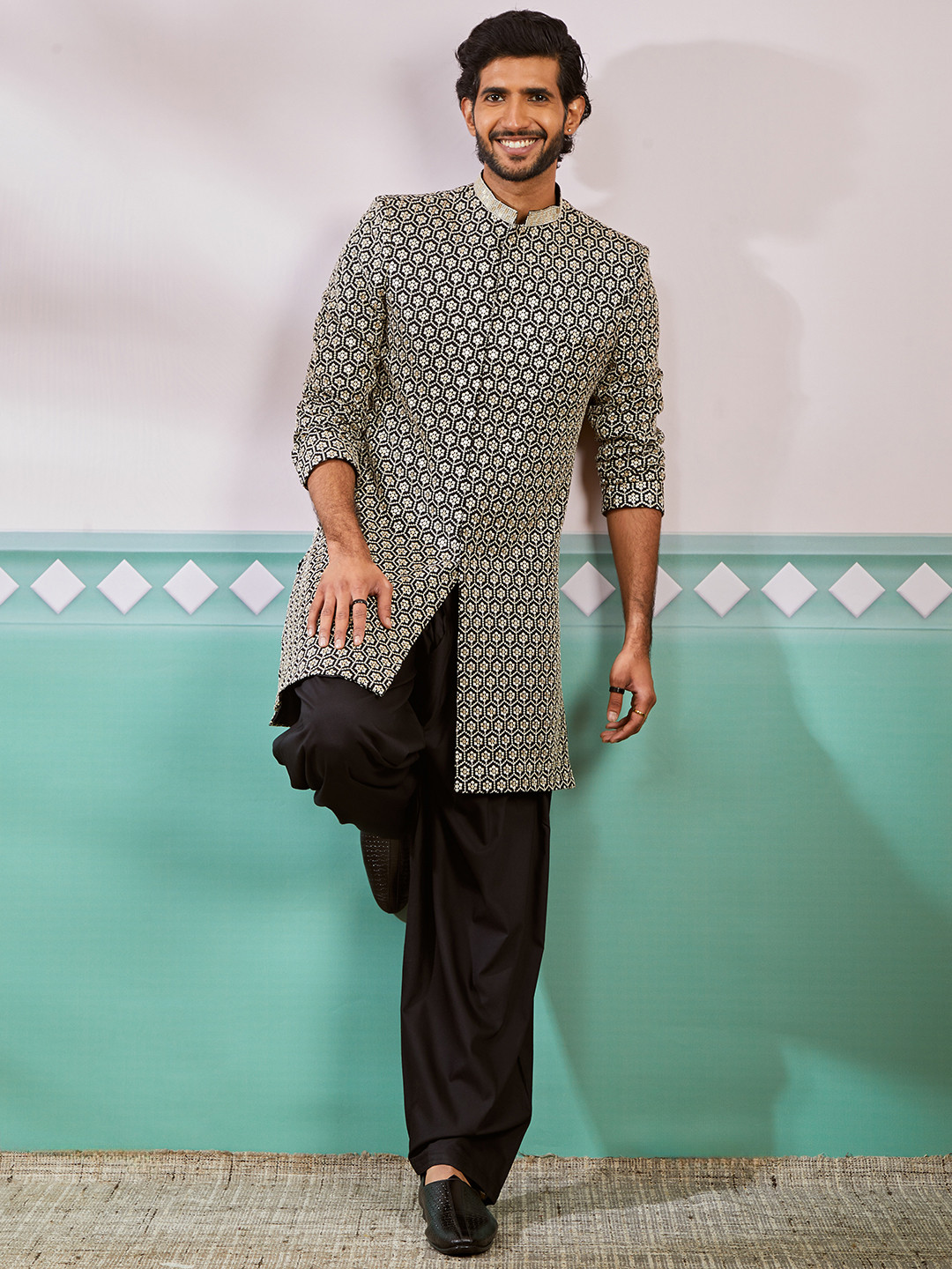 VASTRAMAY Embroidered Sherwani With Patiala Set