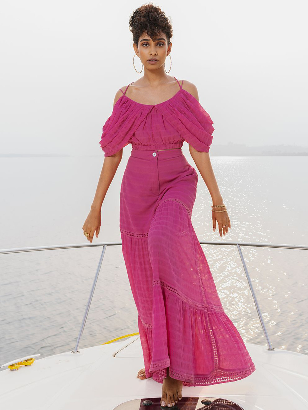 HOUSE OF FETT Rosa Bella Boar Neck Crop Top With Sharara Co-Ord Set