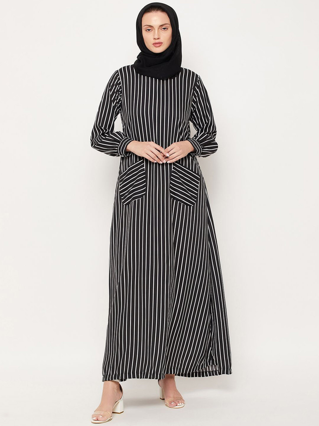 NABIA Striped Crepe Patch Abaya Burqa