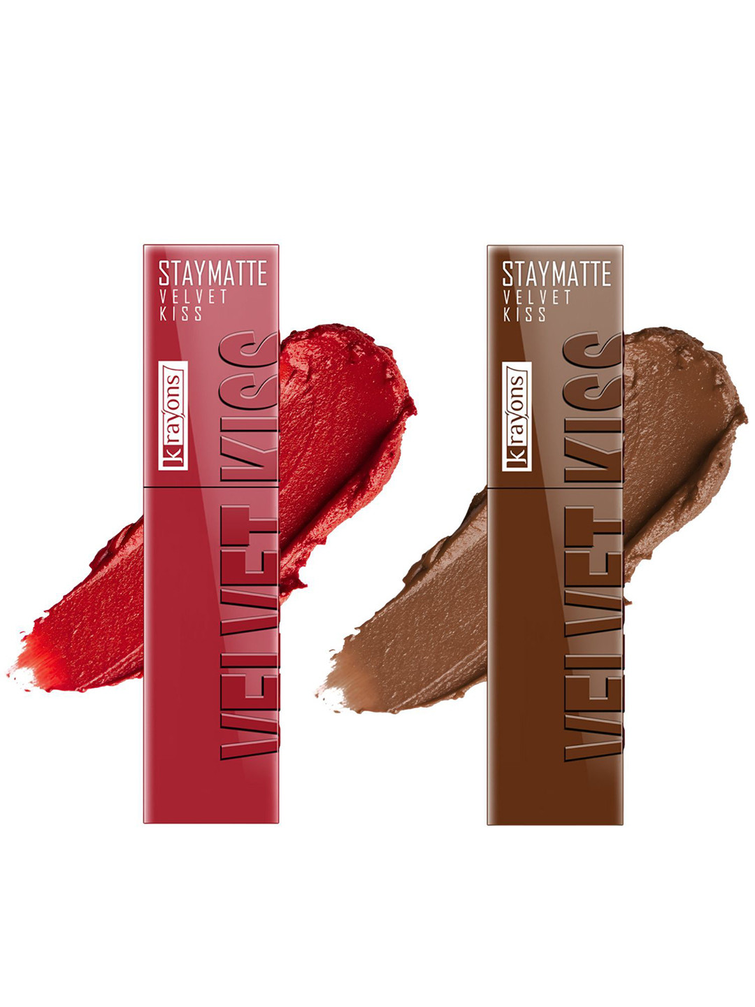 krayons Velvet Kiss Set Of 2 Lipstick - 3.5 ml Each Scarlet Red 01 Caramel Candy 11