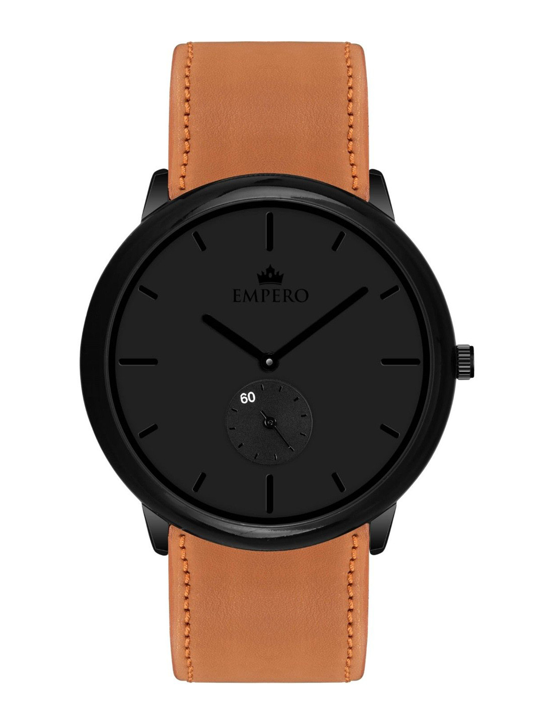 EMPERO Men Brass Dial & Leather Straps Analogue Chronograph Watch EAB303 Black Hands Brown Leather