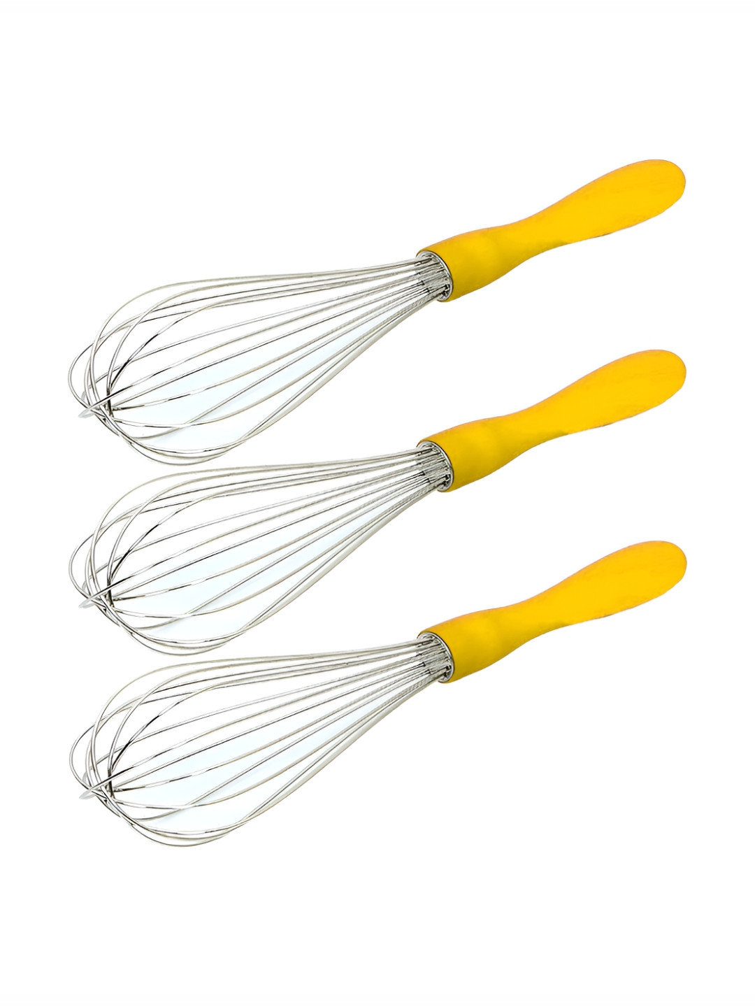 Kuber Industries Set Of 3 Yellow Handheld Stainless-Steel Wire Whisk