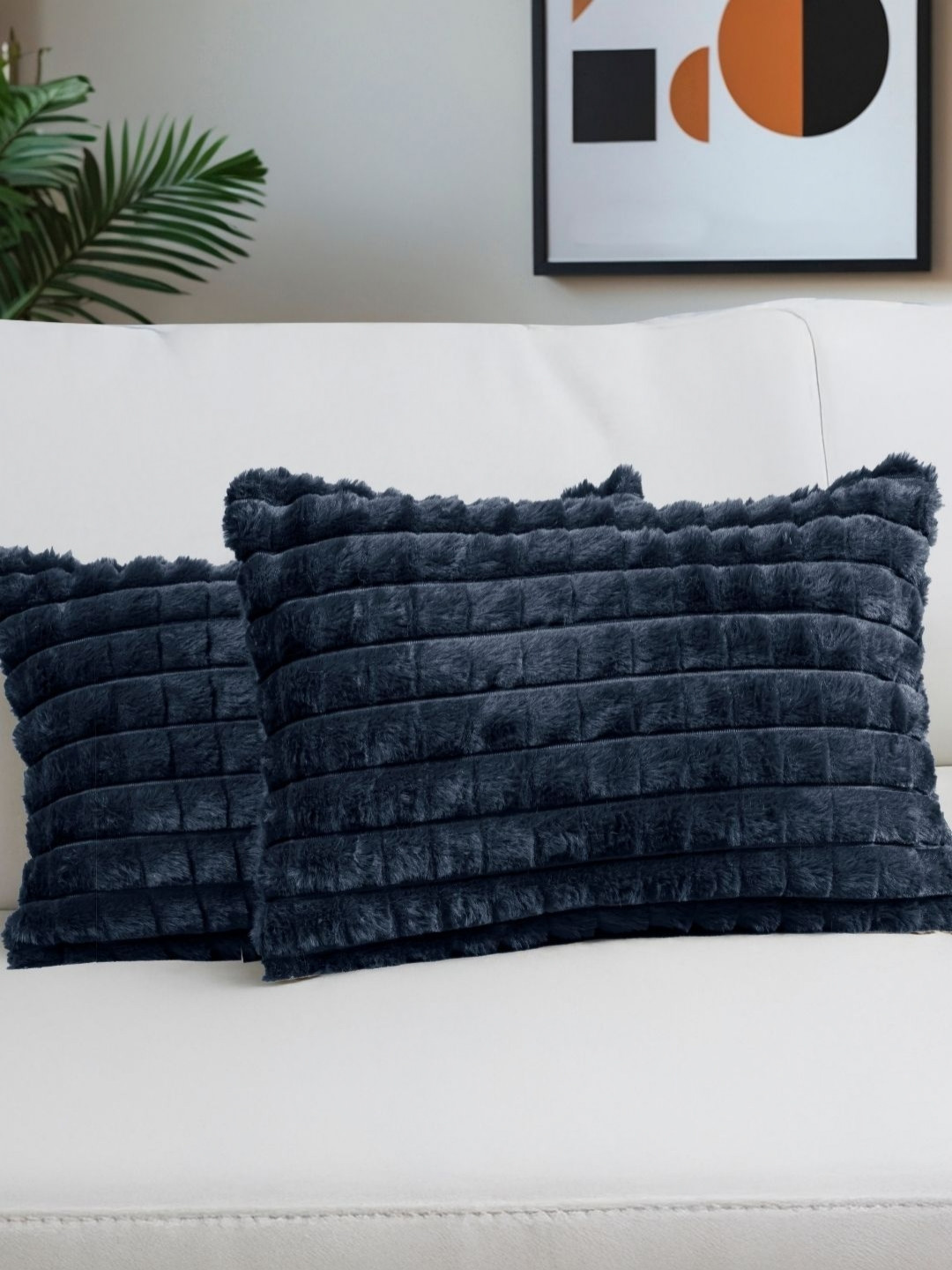 HOMADORN Super Fur Reversible Polyester Ultra Soft 2 Pcs Cushion Covers - 12 x 20 In