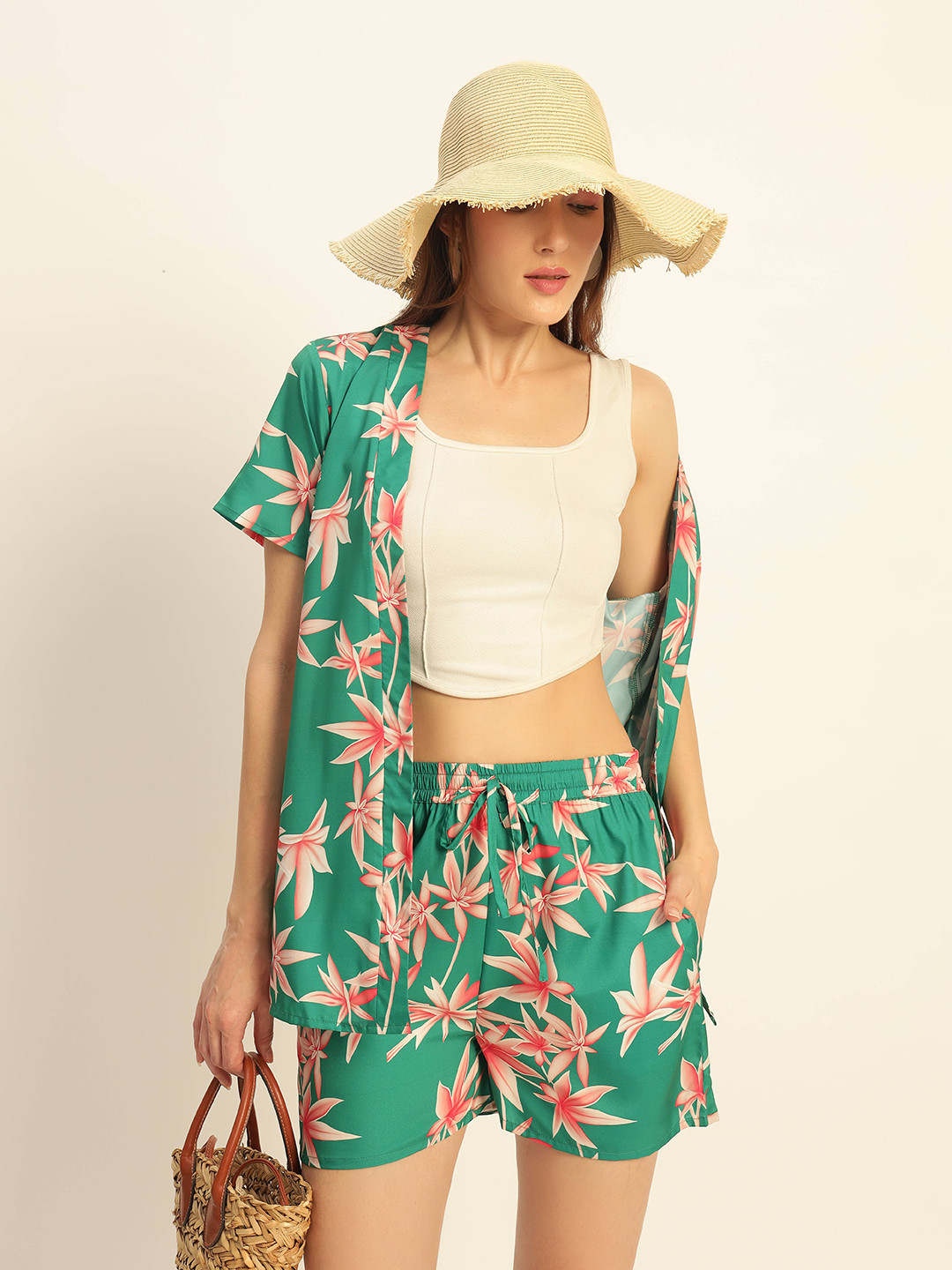 Mast & Harbour Printed Shrug With Shorts Co-Ords