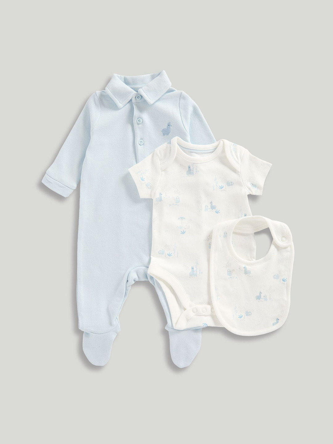 mothercare Boys 3-Piece Pure Cotton Sloth And Bodysuit And Bib