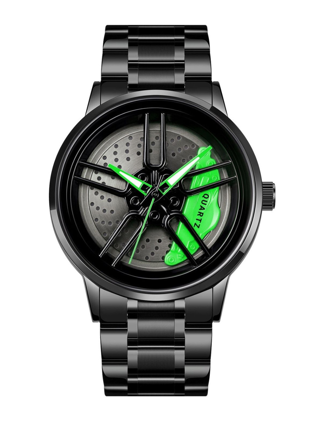 EMPERO Men Brass Patterned Dial & Stainless Steel Wrap Around Straps Analogue Watches Green Wheel Watch 3