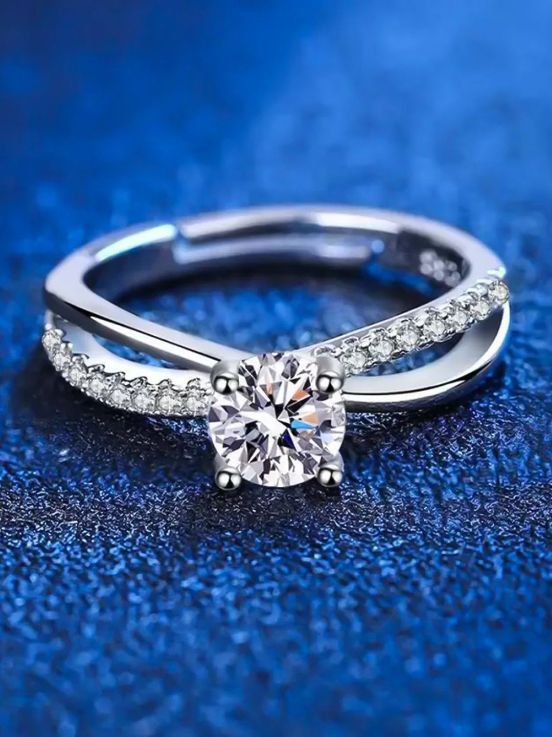 kazare Rhodium Plated Stones Studded Finger Ring