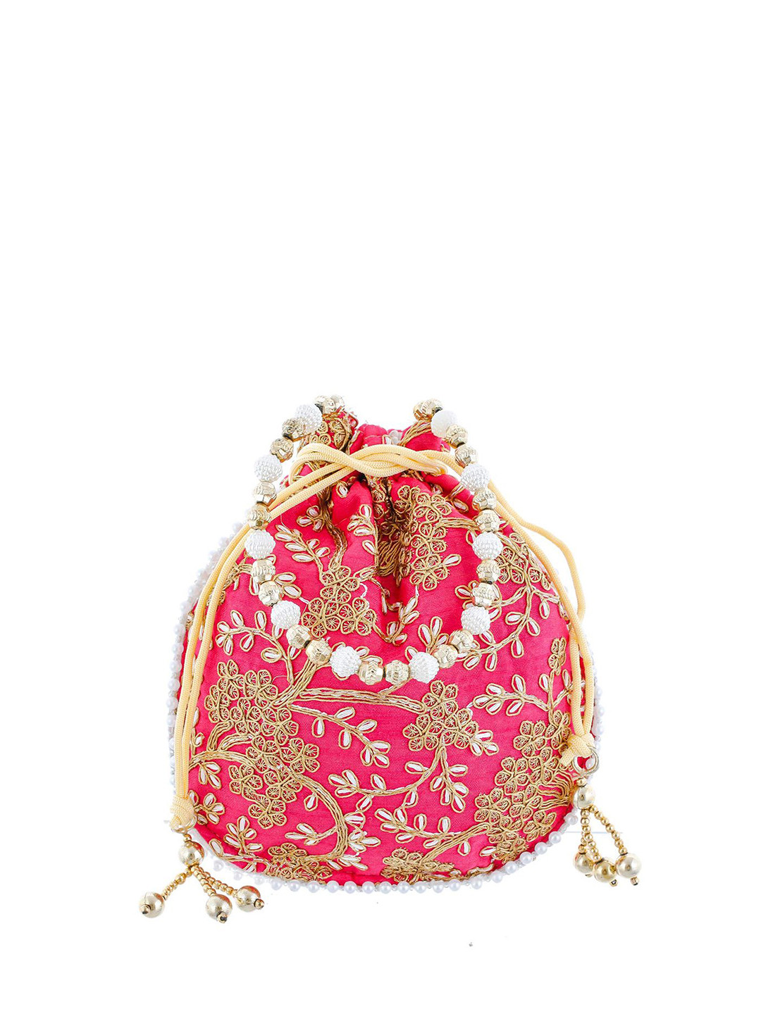 Kuber Industries Embroidery Drawstring Hand Purse With Gold Pearl Border Potli Clutch
