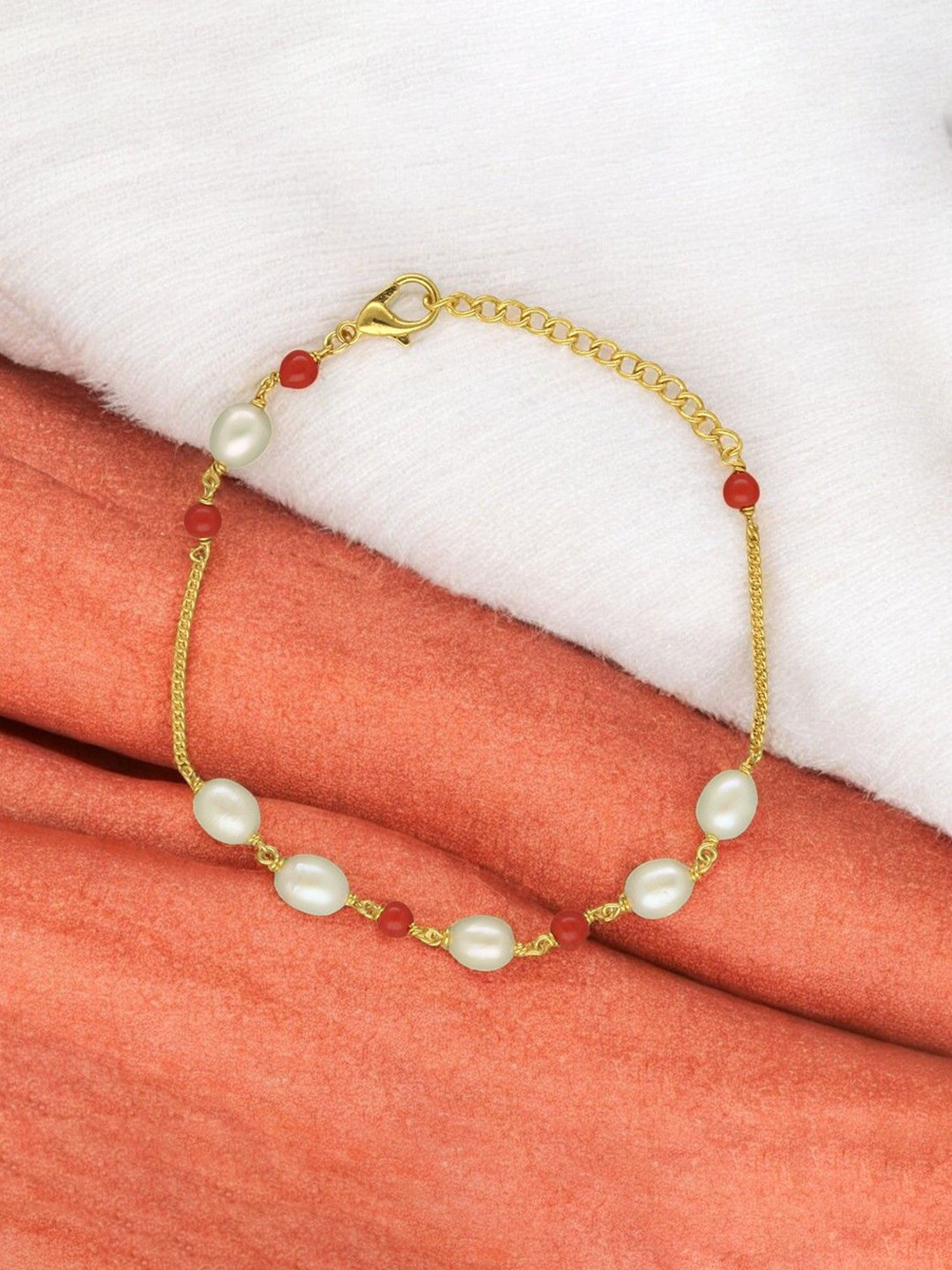 Sri Jagdamba Pearls Dealer Gold-Plated Dayena Charm Pearls Studded Bracelet