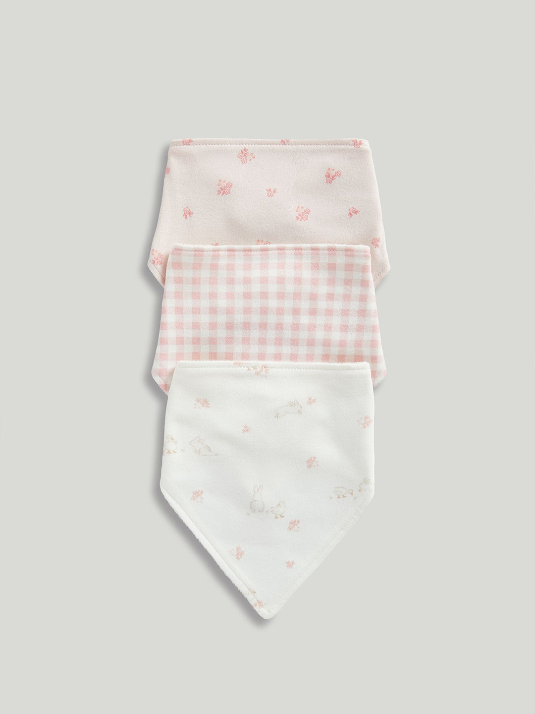 mothercare Infant Girls Pack Of 3 Classic Floral Printed Pure Cotton Dribble Bibs