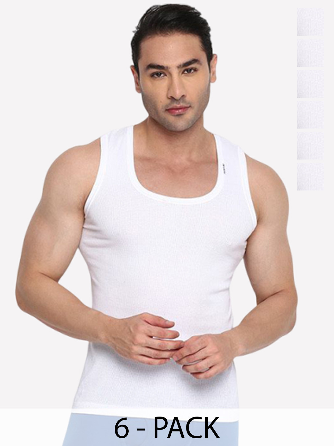 COLORS by Rupa Frontline Pack Of 6 Pure Cotton Gym Vests Colors-Alaska-203-White-RN-6-80