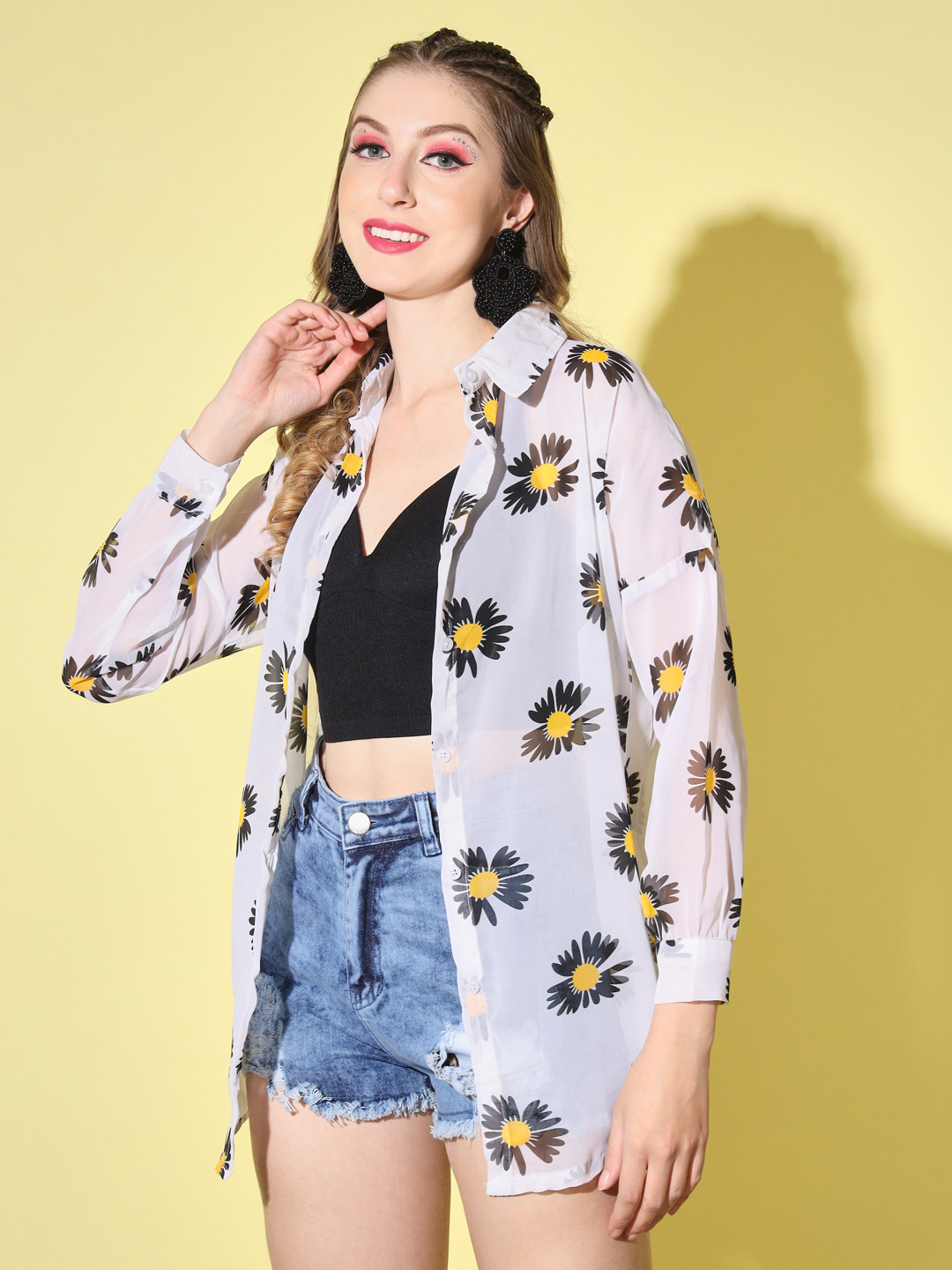 DIMPY GARMENTS Women Regular Fit Floral Semi Sheer Casual Shirt