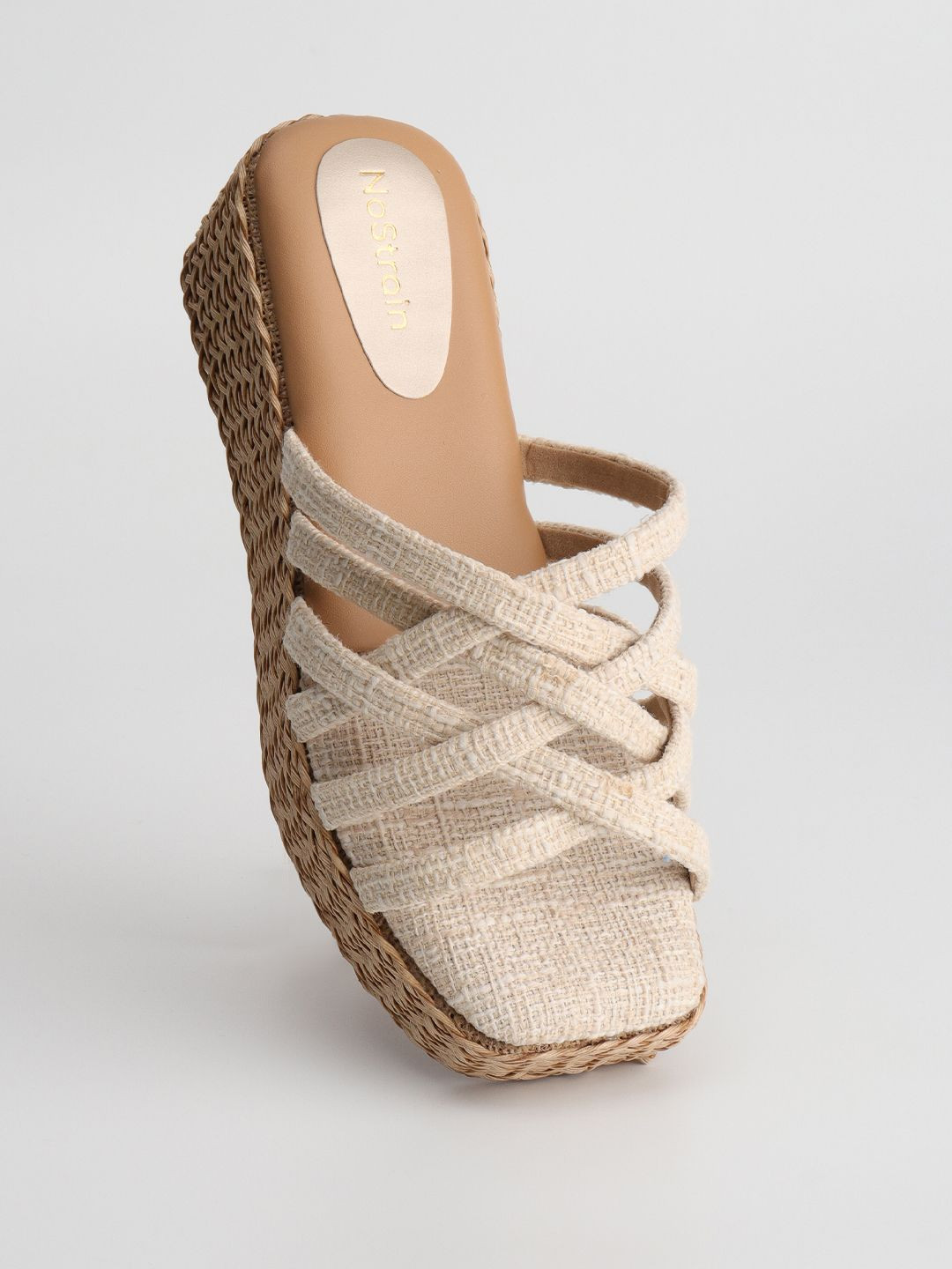 NoStrain Women Multi-Strap Off-White Wedge Heels