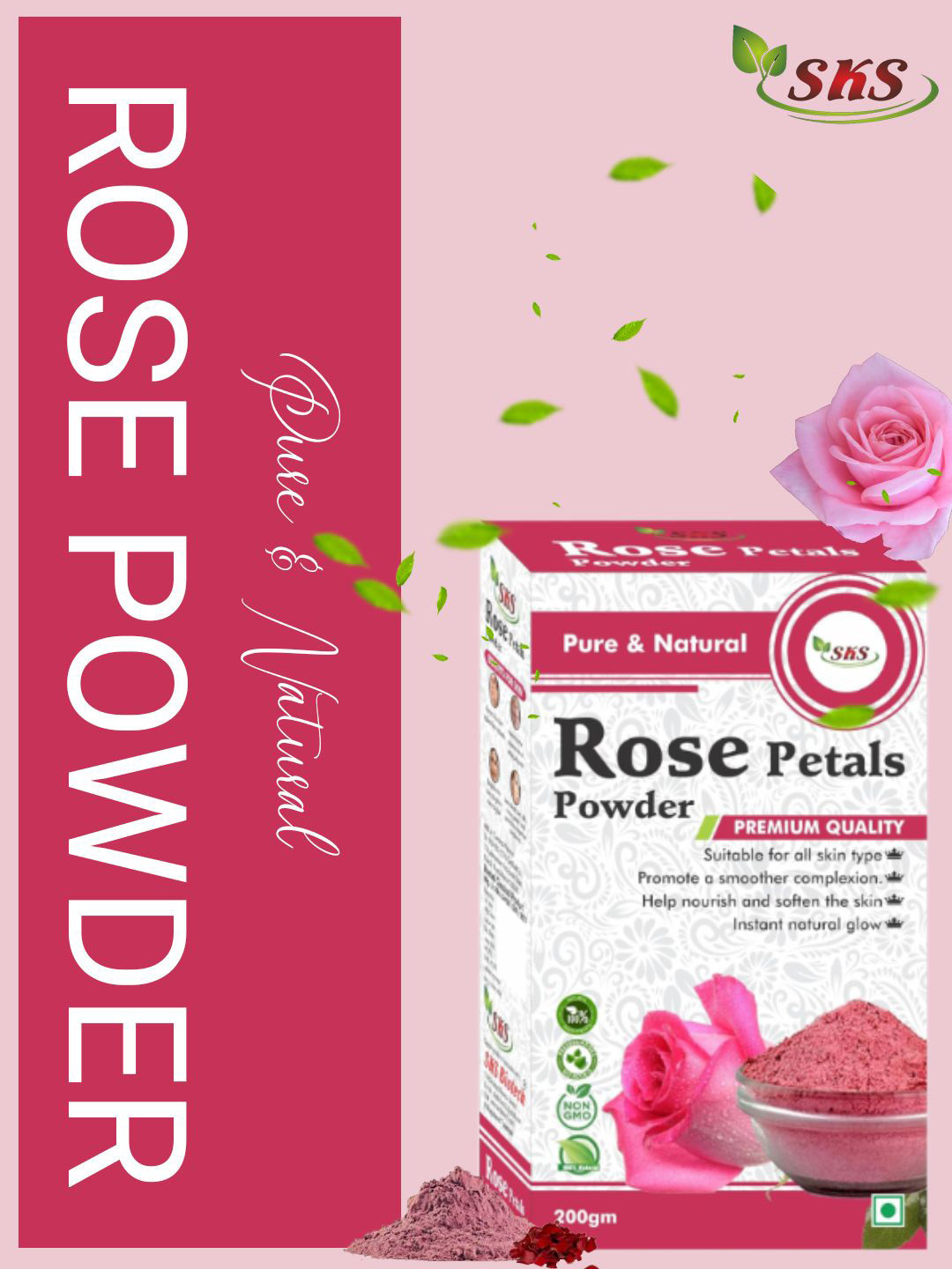 SKS BIOTECH Rose Petals Pure & Natural Powder Face Pack - 200 g