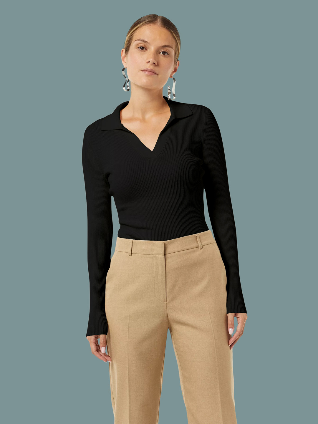 Dream Beauty Fashion Women Solid Shirt Collar Fitted Top