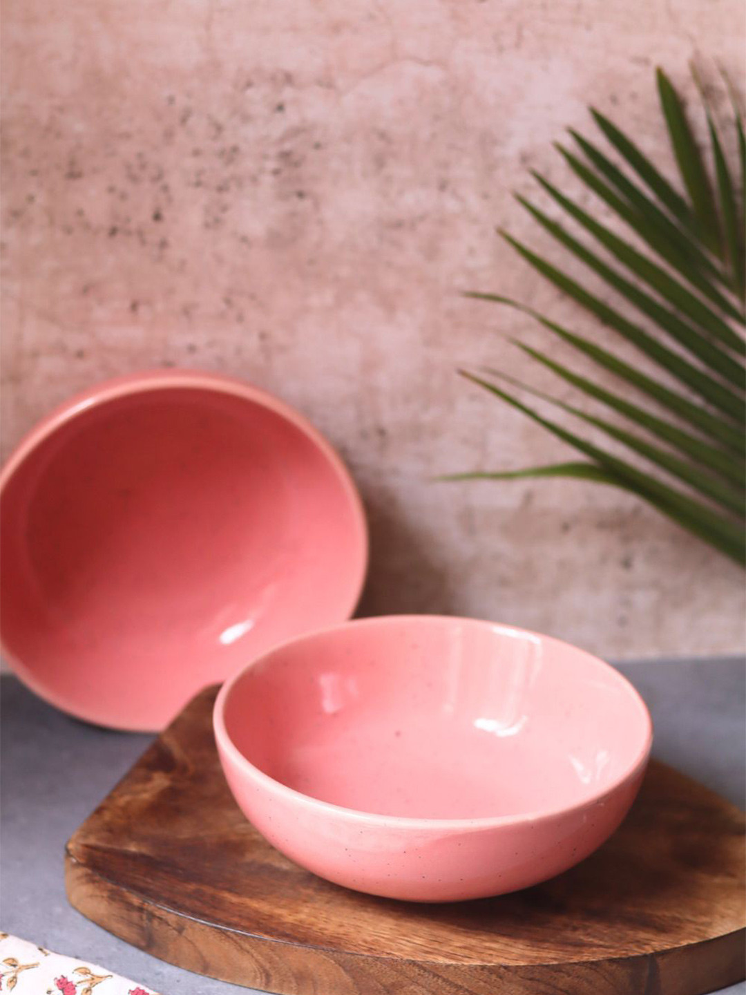 WEAVING HOMES Rosy Pink 4 Pieces Ceramic Glossy Curry Bowls(GET 2 FREE)-600 ml Each