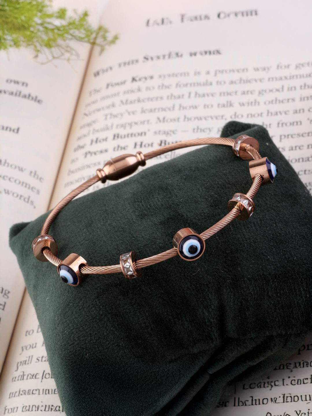 SHONA'S STYLE Brass-Plated Garnet Studded Evil Eye Anti Tarnish Bracelet