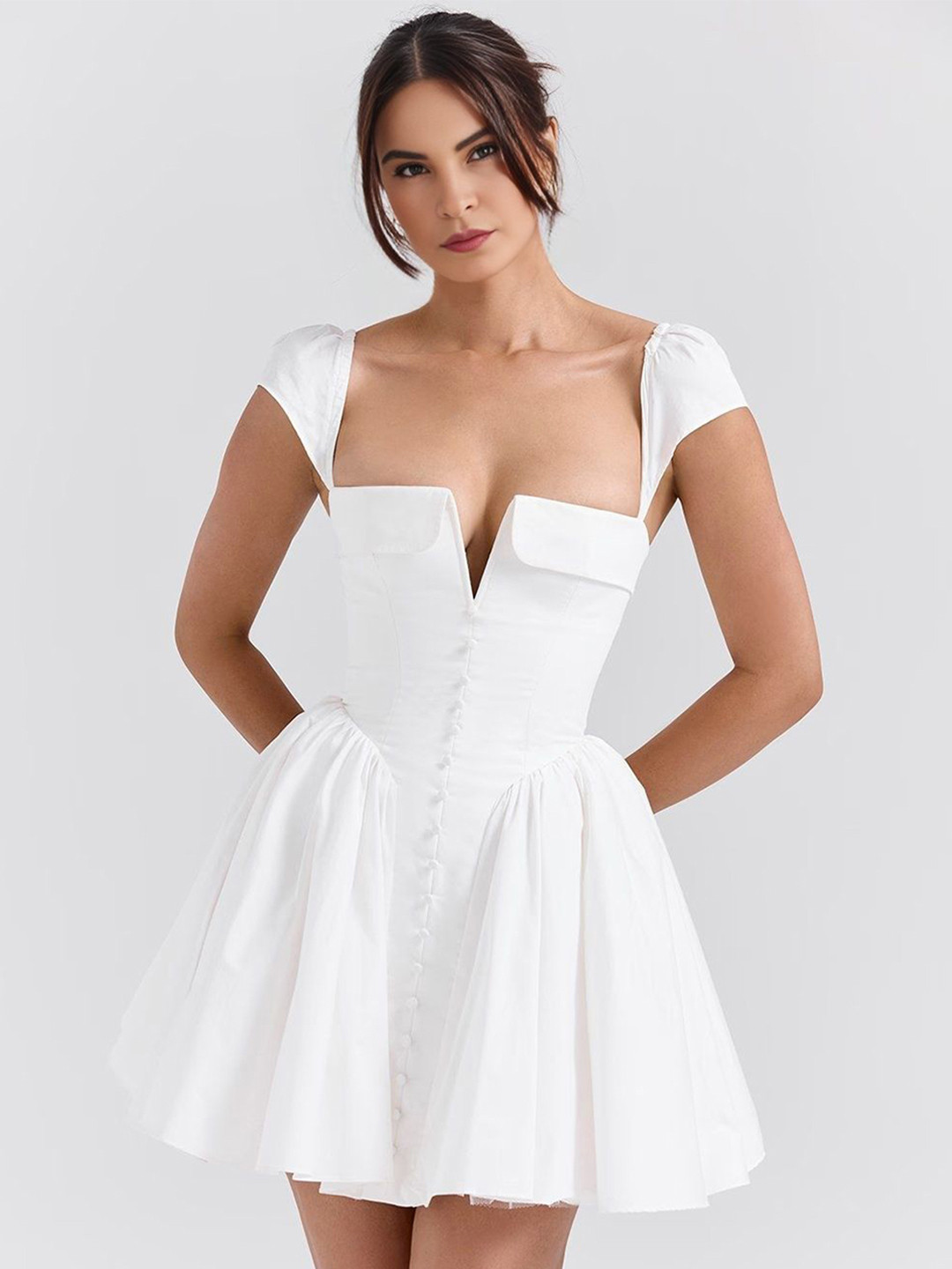 Bee Boe Women White Buttoned Tulle Mini Dress