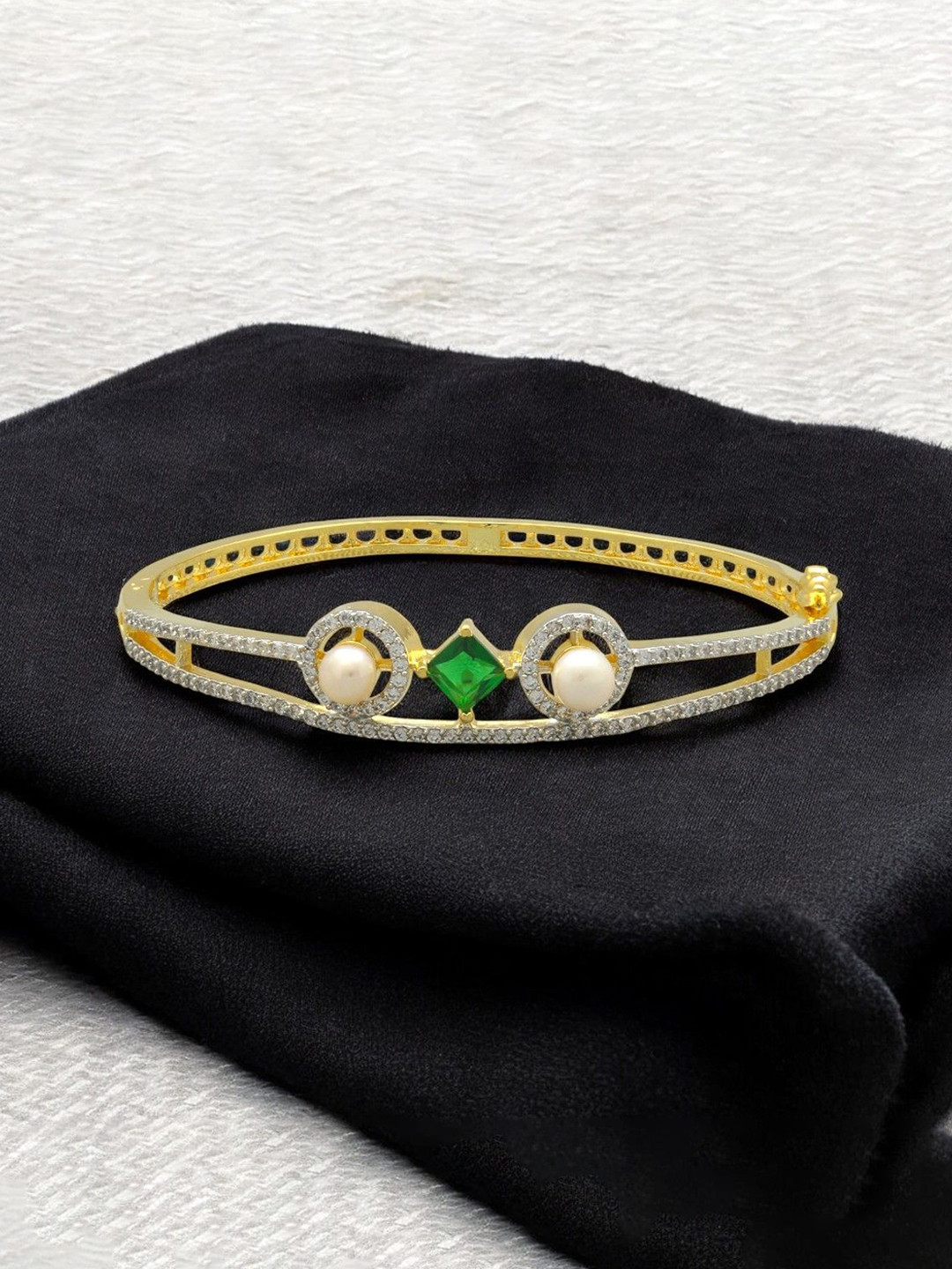 Sri Jagdamba Pearls Dealer Gold-Plated Imperial Radiance Charm Pearls Studded Bracelet