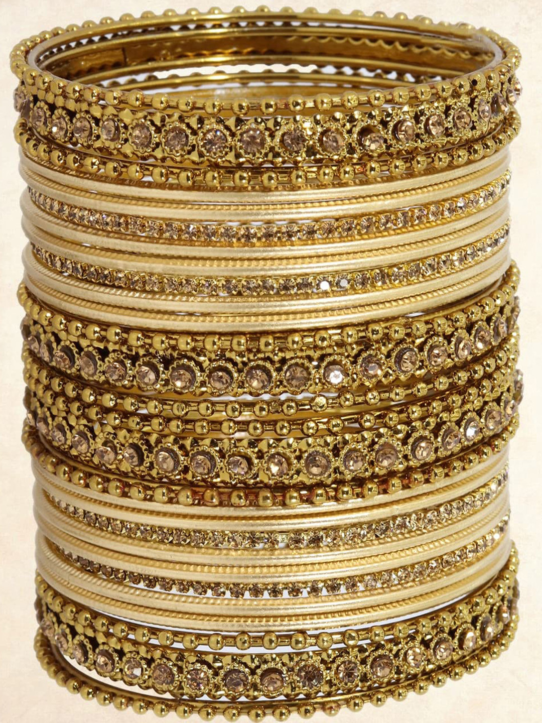 ZULKA Set Of 28 Metal With Zircon Gemstone Studded Traditional Bangles