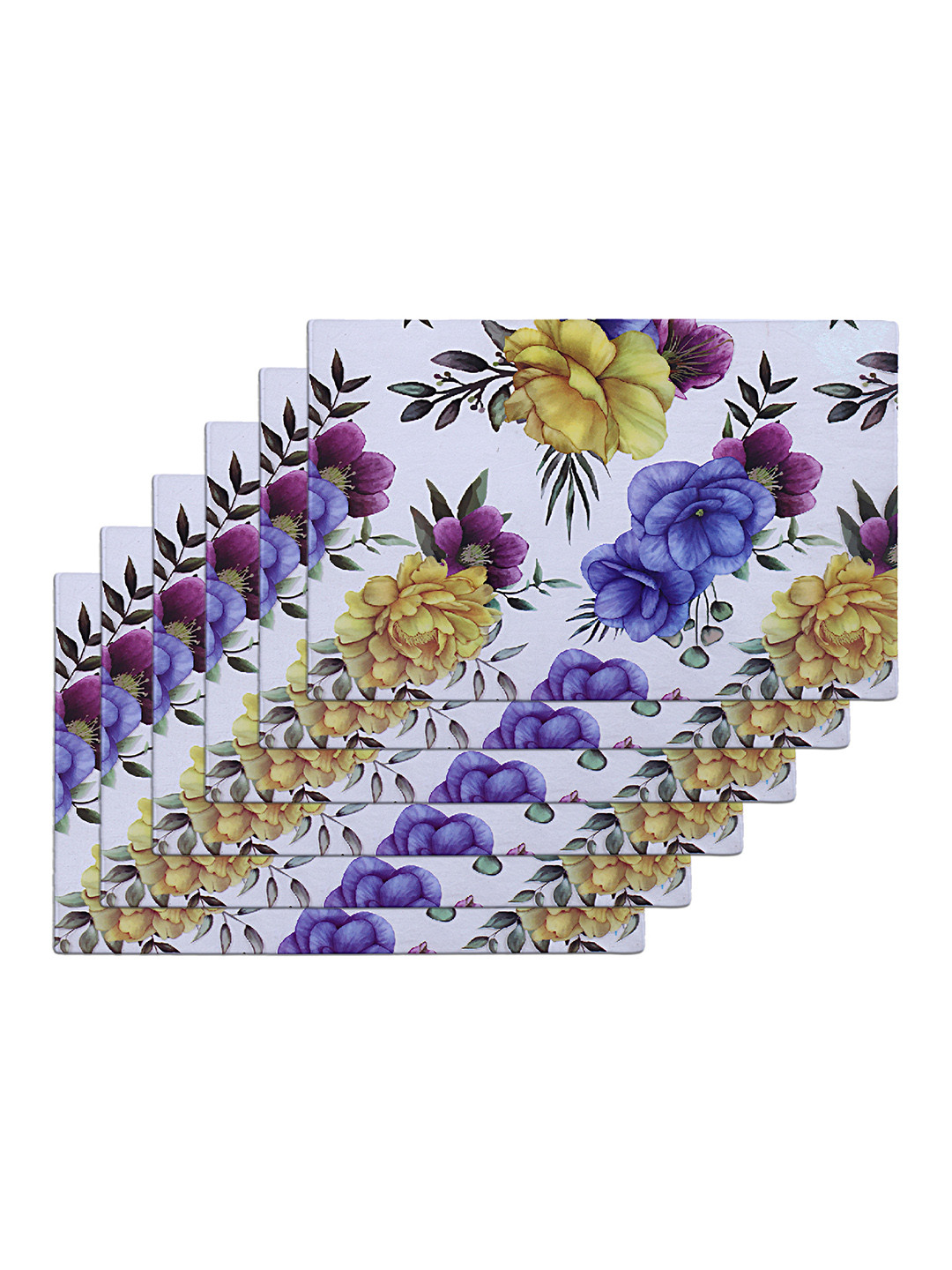 Kuber Industries 6-Pcs Yellow & Purple Printed Table Placemats