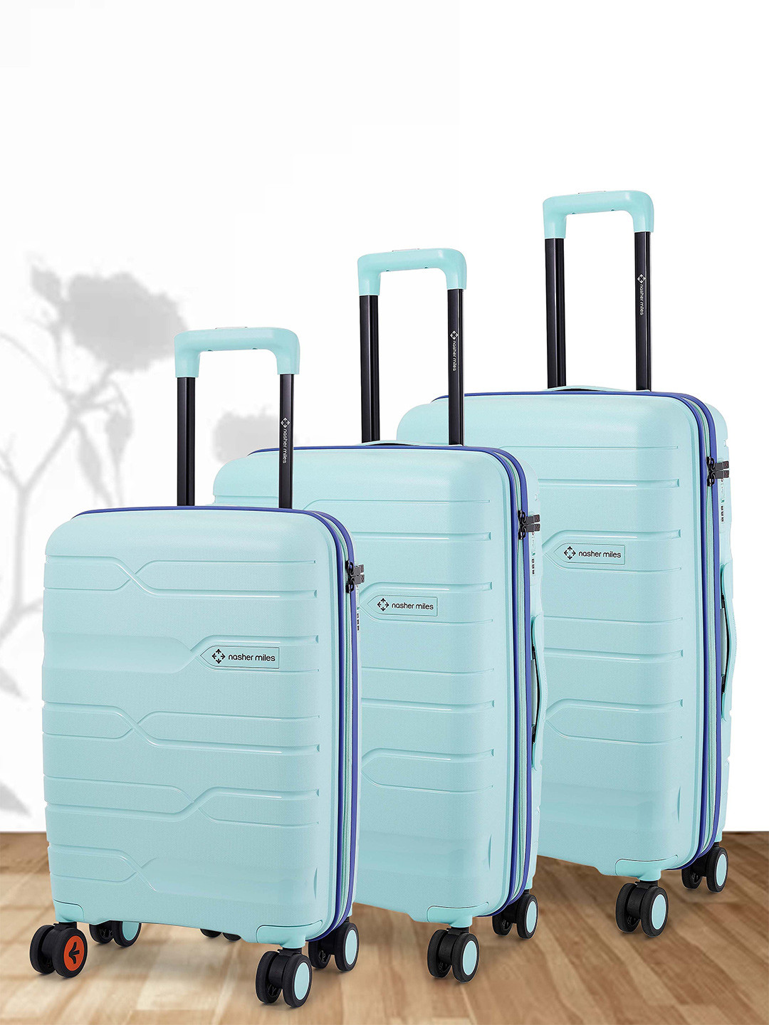 Nasher Miles Set Of 3 Textured Cannes Hard-Sided Trolley Suitcase