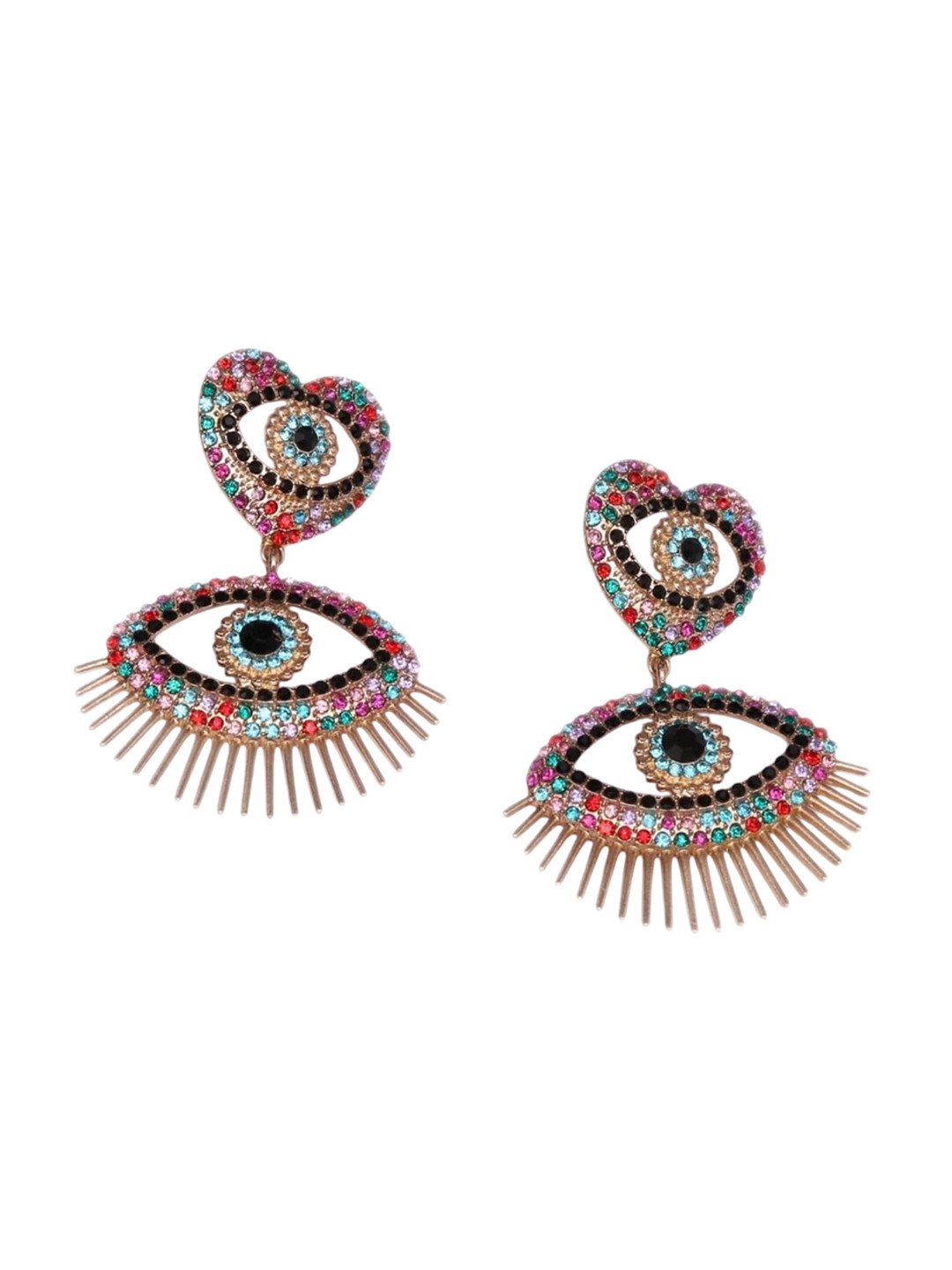 ADC SHEMONA Elegant- Dual Evil Eye Gold Plated Rhimestone Studded Drop Earrings