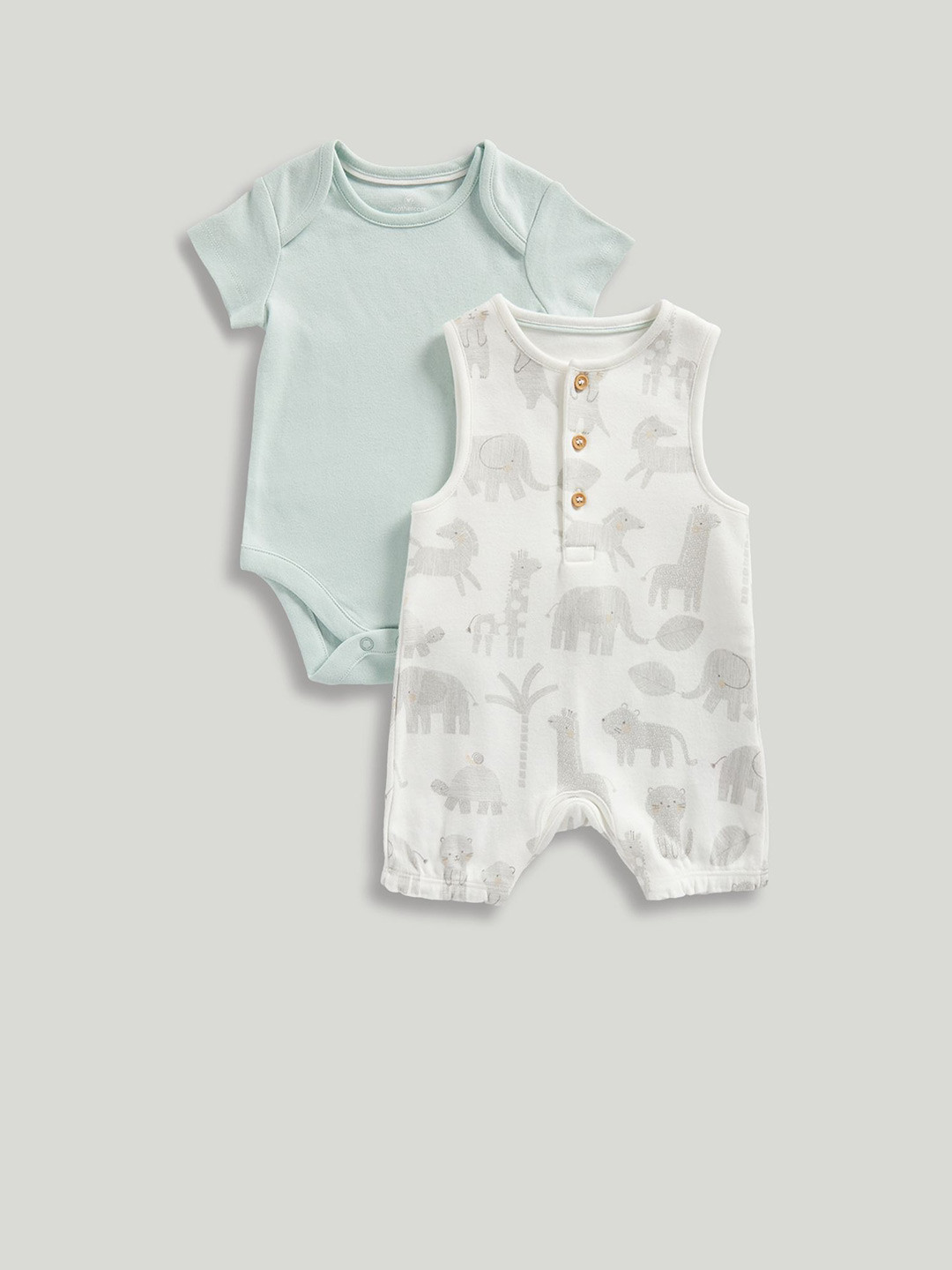 mothercare Infants Printed Pure Cotton Bibshorts With Bodysuit