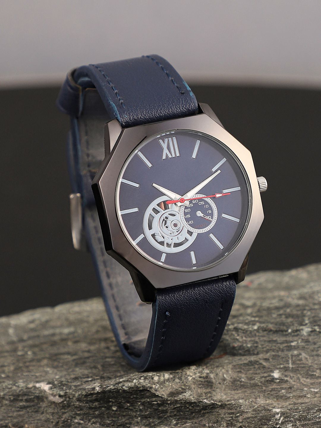 French Accent Men Dial & Leather Bracelet Style Straps Analogue Watch SS25_FAWC1039
