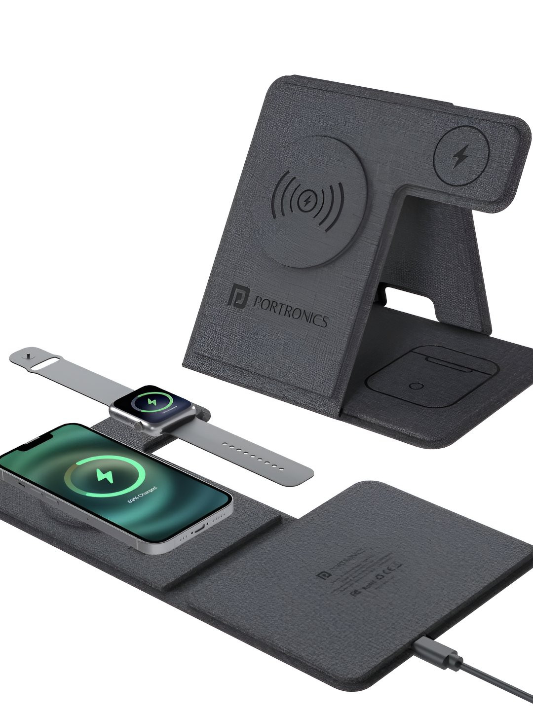 Portronics Freedom Fold 3 15W 3In1 Foldable MagSafe Compatible Wireless Charger For iPhone