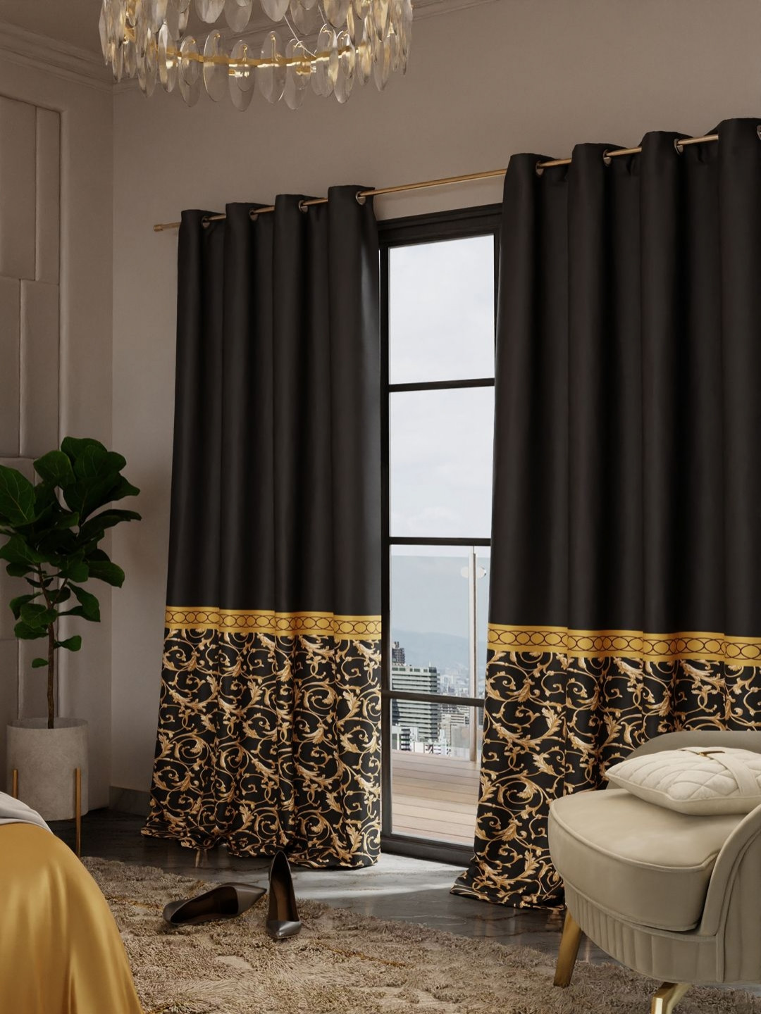 Stoa Paris Versailles Black & Gold-Toned Set of 2 Ethnic Motifs Door Curtains
