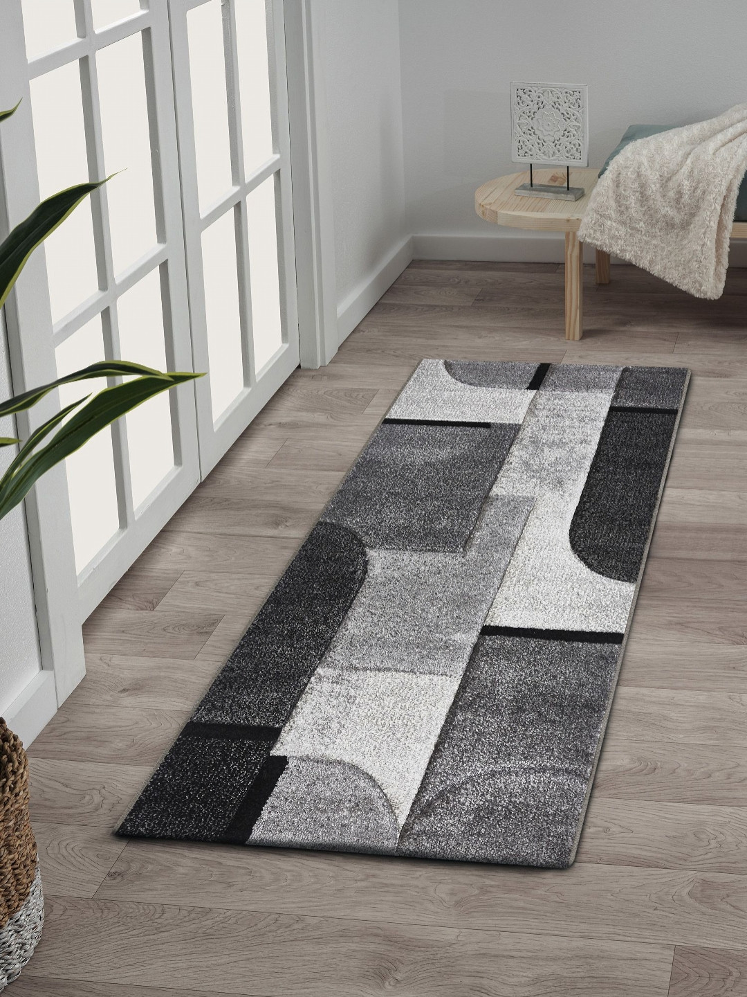 OBSESSIONS Charcoal & Grey Geometric Print Anti-Static Floor Runner
