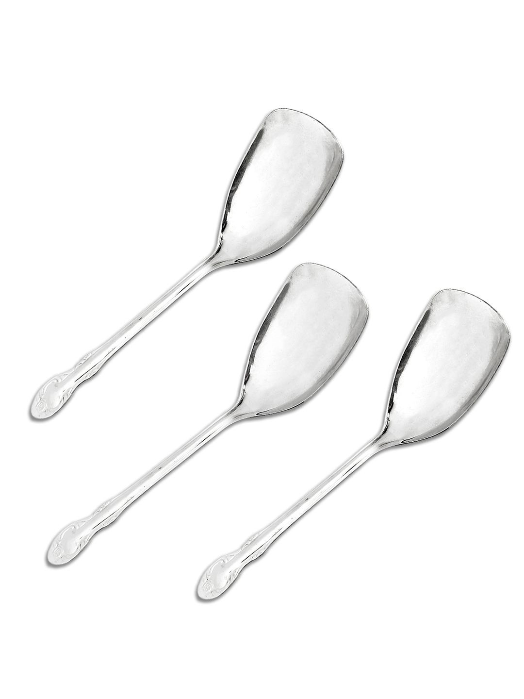 Kuber Industries Silver 3 Pcs Stainless Steel Wok Spatula Slotted Turner & Food Serving
