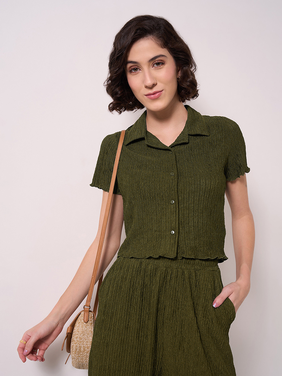 People Women Slim Fit Micro Checks Opaque Casual Shirt