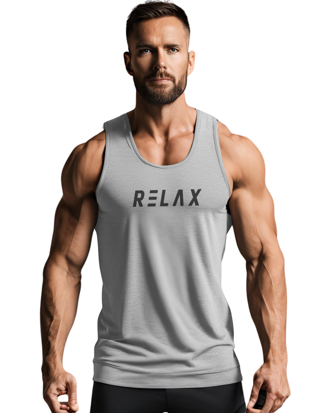 3Colors Printed Gym Innerwear Vests VEST-NCUT-RELAX-GREY_M