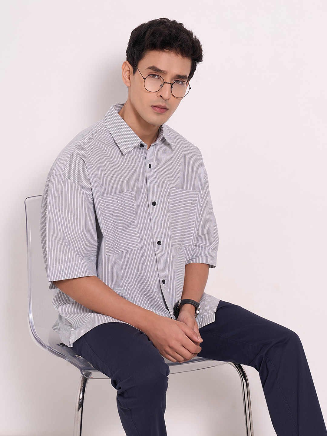 Peregrine by Pantaloons Men Boxy Pinstripes Opaque Casual Shirt